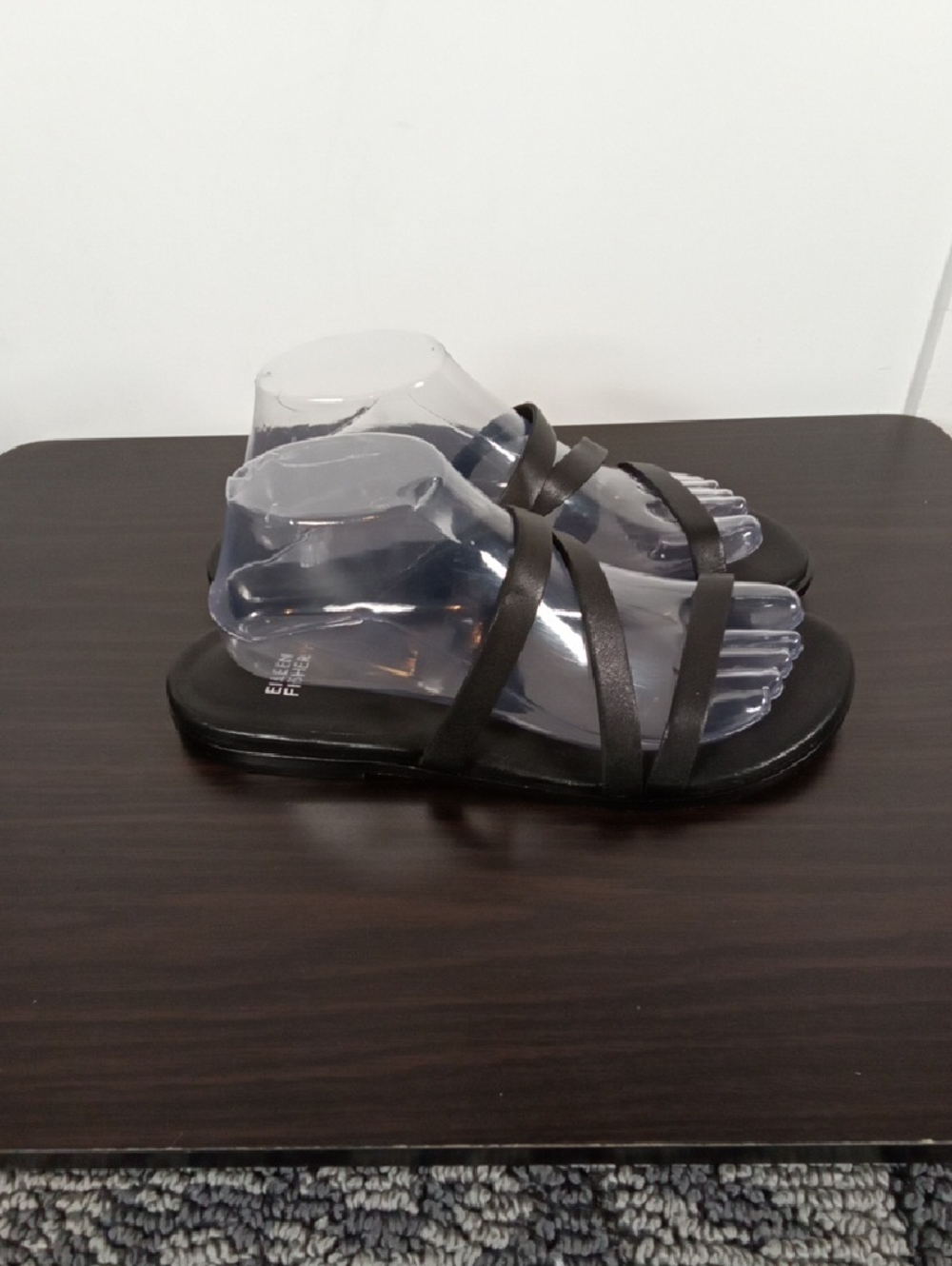 Eileen Fisher Kira Tumble Leather Black Sandals Comfy Vacation Resort Womens 9